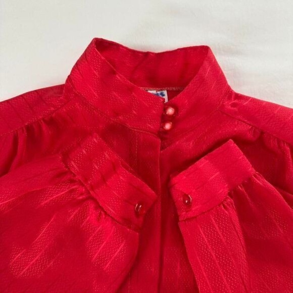 80s Cindy Collins Vintage Red Blouse Mock Neck Long Sleeve Top‎ Medium - Picture 4 of 5